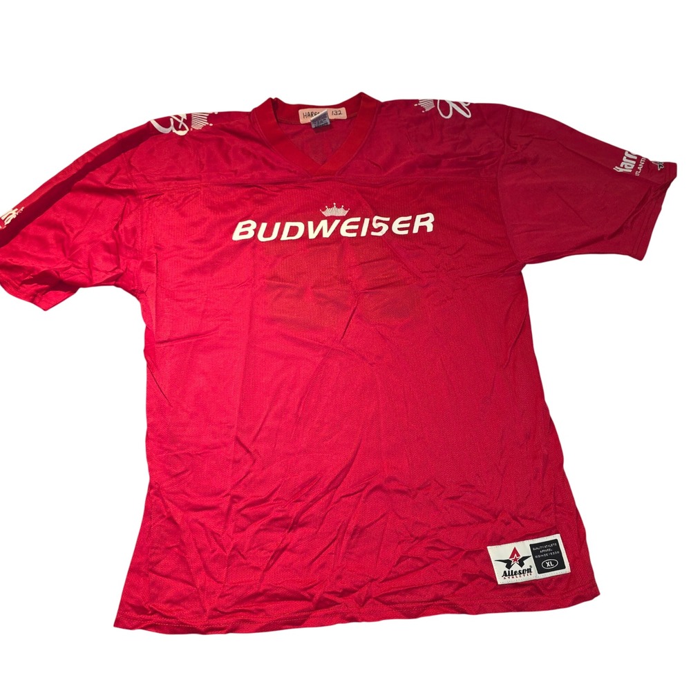 Budweiser 76 Football Jersey Red Alleson Athletic Mens XL Harrahs Atlantic‎ City